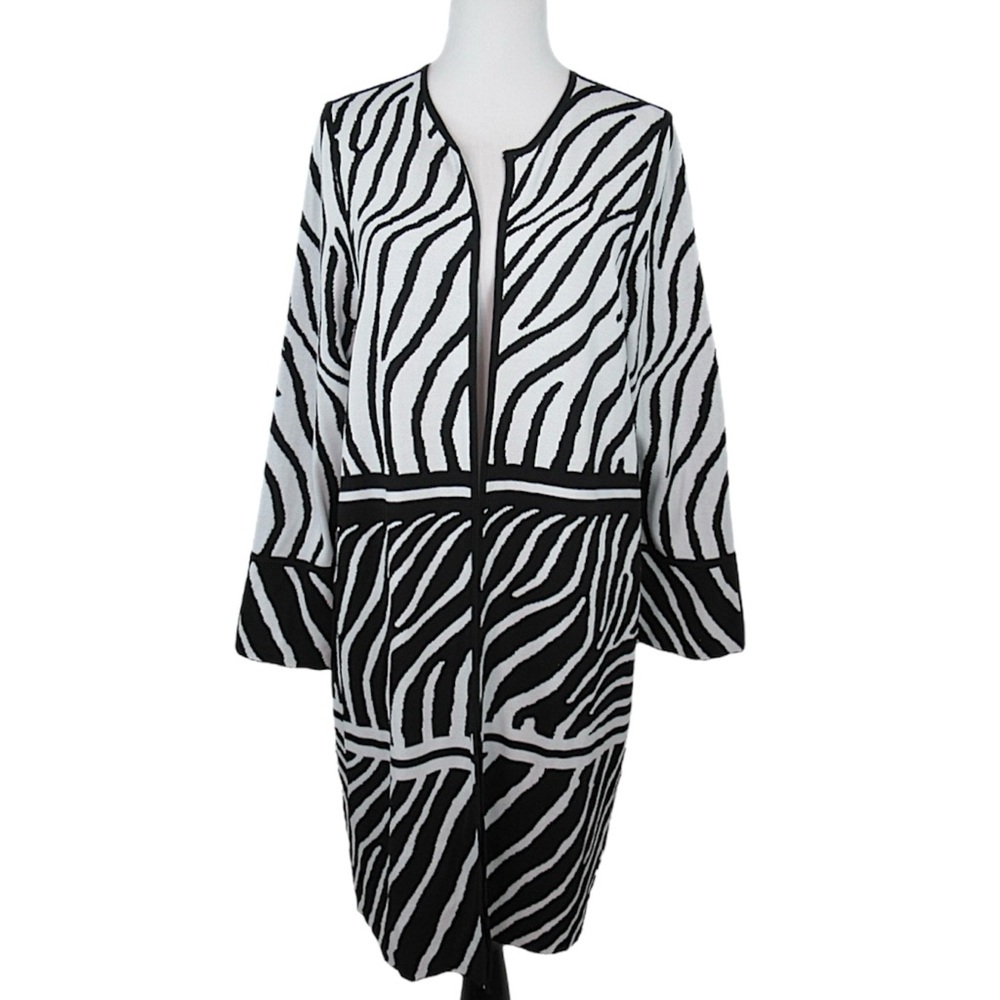 CHICO'S Zebra Knit Coatigan Open Front Cardigan Sweater Women's Size XL/16 NEW